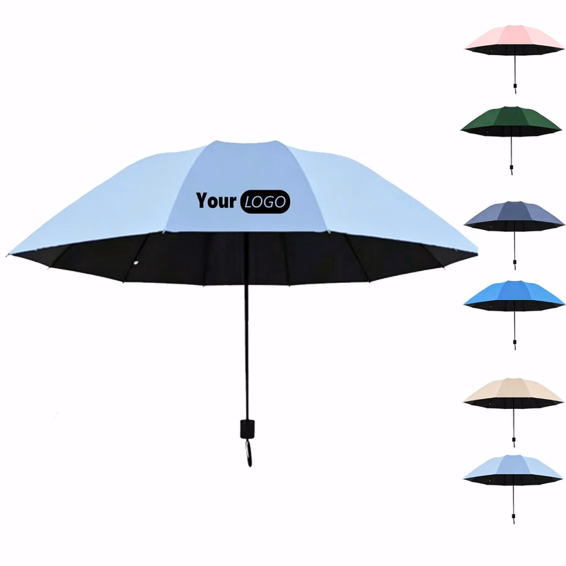 12 Rib Black Coated Manual Fold Umbrella Custom Logo