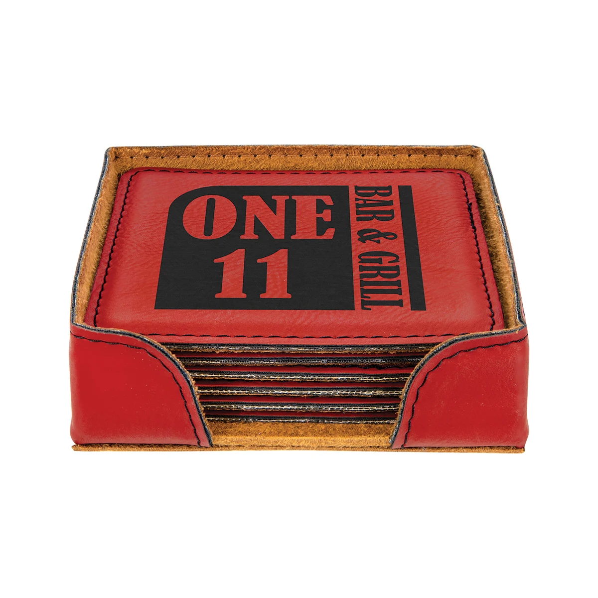 Red Leatherette Square 6-Coaster Set 1