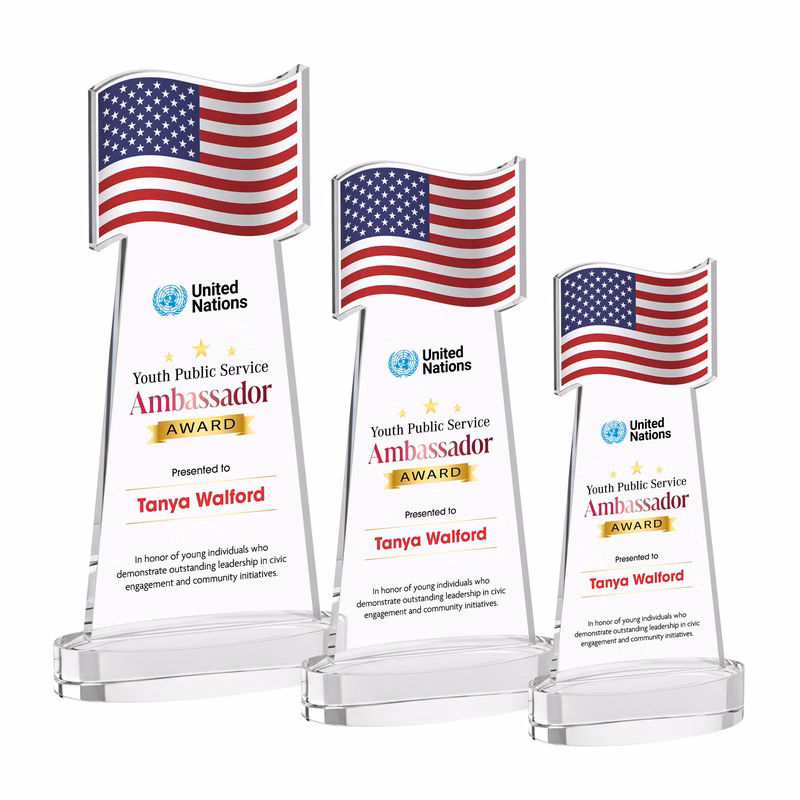 Flag VividPrint™ Award on Alberton Base - Clear