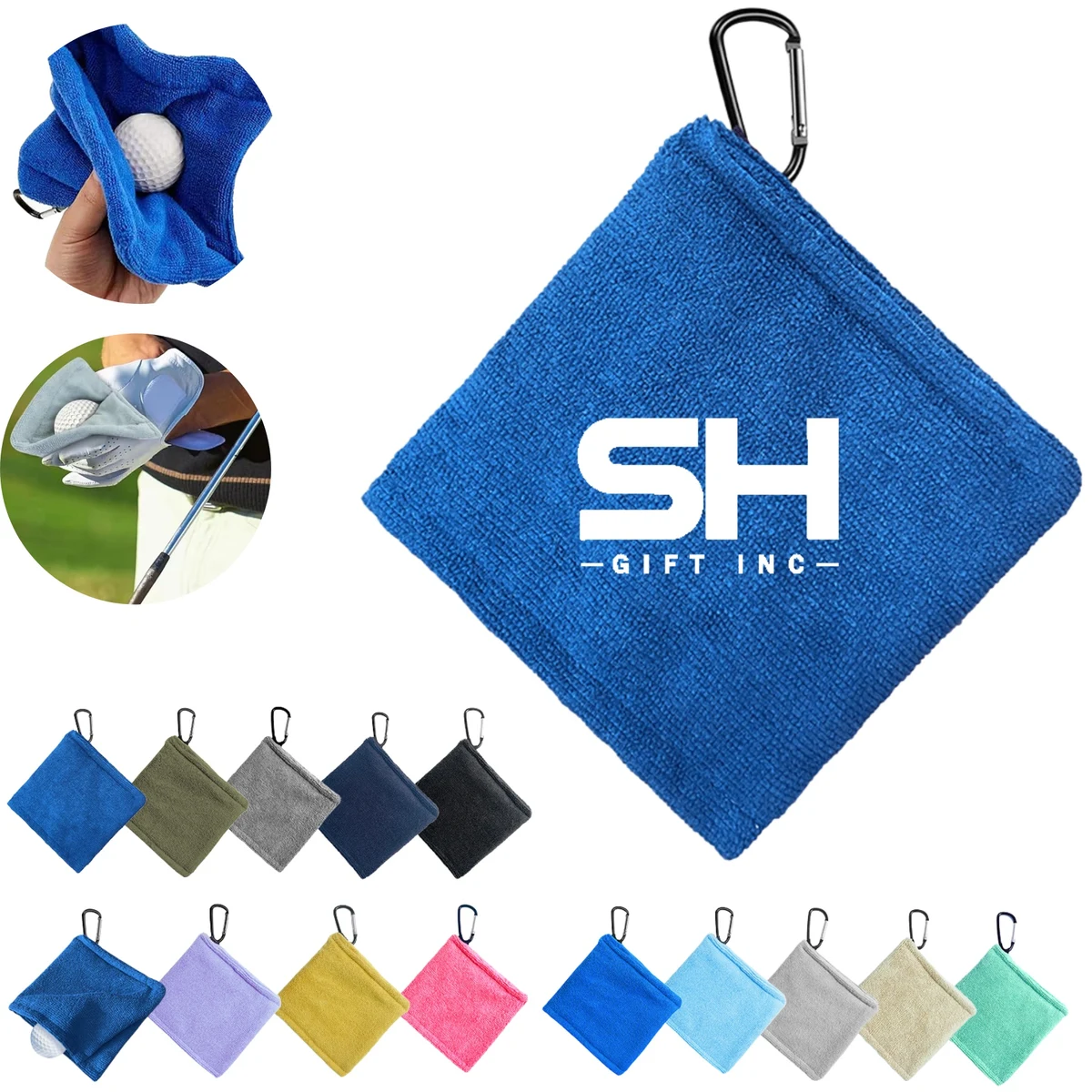 Golf Ball Pocket Cleaning Towel With Carabiner 1