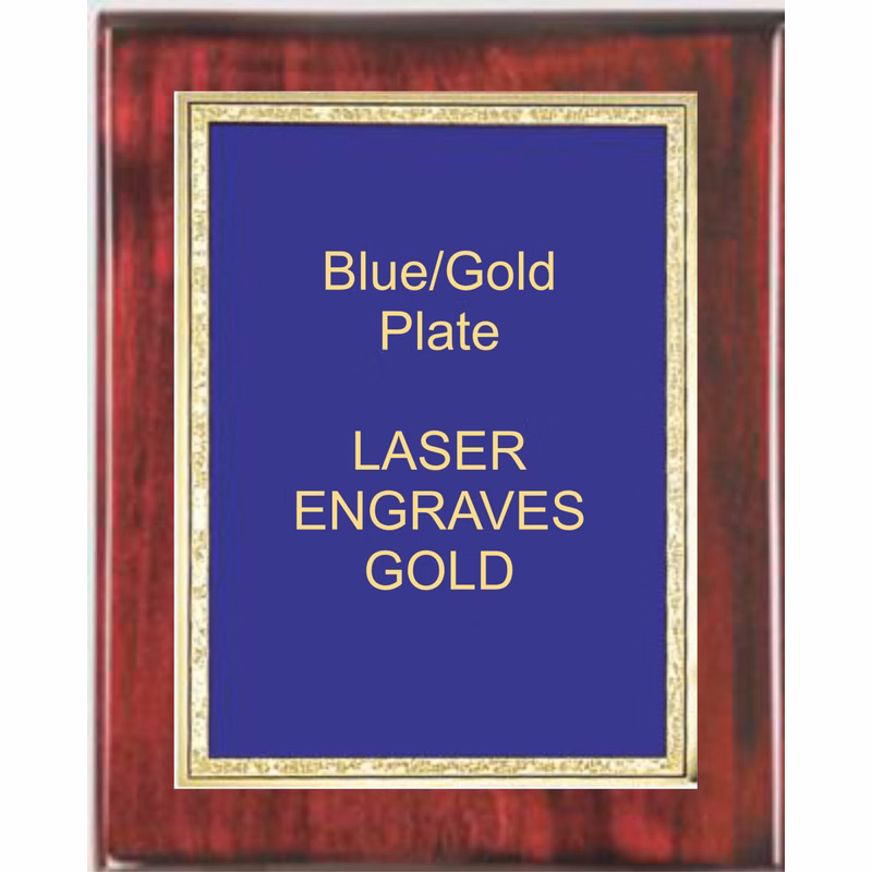 8" x 10" Rosewood Premium Piano Finish Plaque with a Blue Florentine Plate