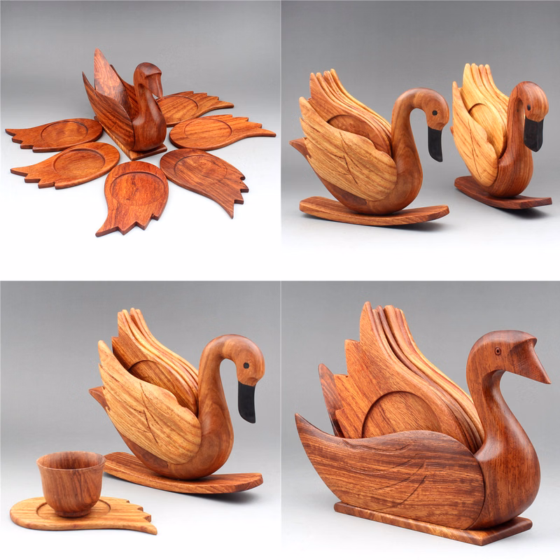 Rose Wood Swan Coasters
