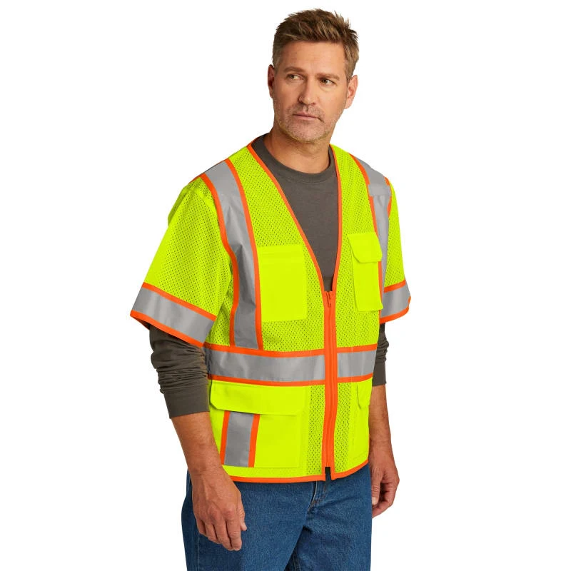 CornerStone ANSI 107 Class 3 Surveyor Mesh Zippered Two-Tone Short Sleeve Vest. 1