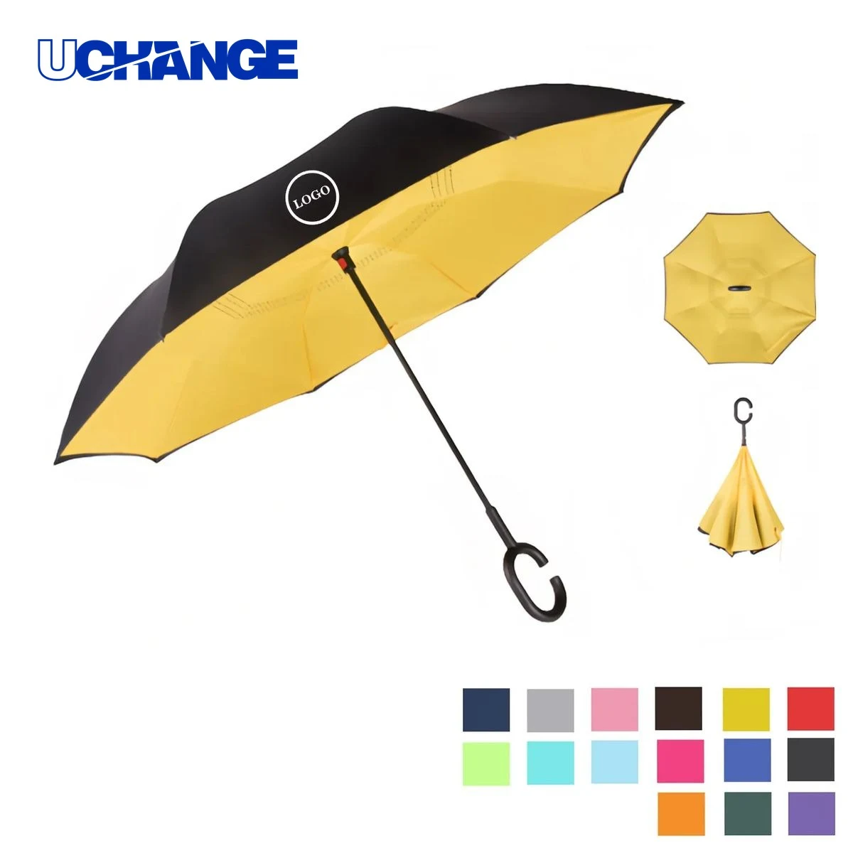Solid Color Inverted Umbrella with C Handle 1