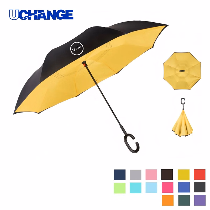 Solid Color Inverted Umbrella with C Handle
