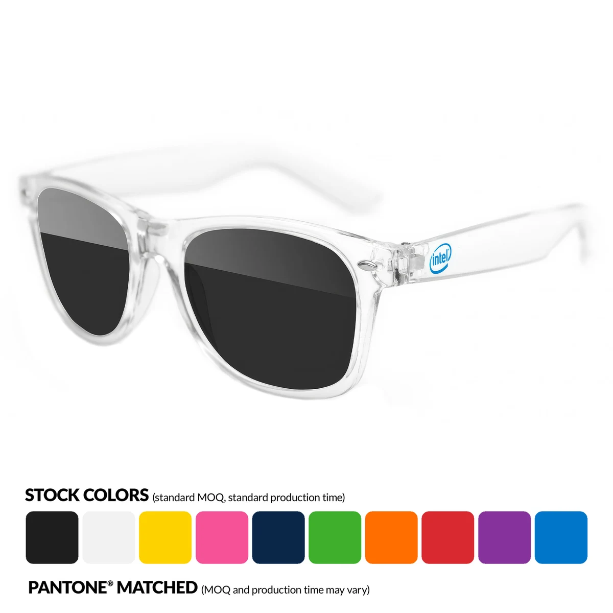 Clear Retro Sunglasses w/ 1 Color Temple Imprint 1