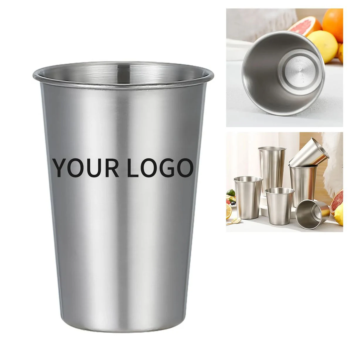 16oz Metal Cup with Polished Finish and Open Top 1