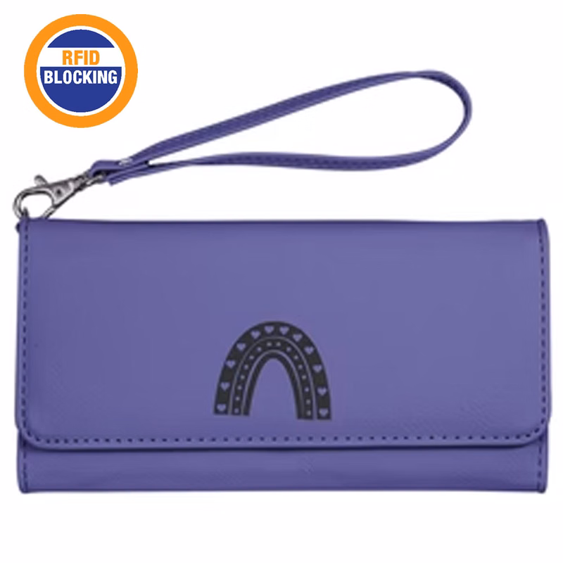 RFID Protected Purple Leatherette Wallet with Strap
