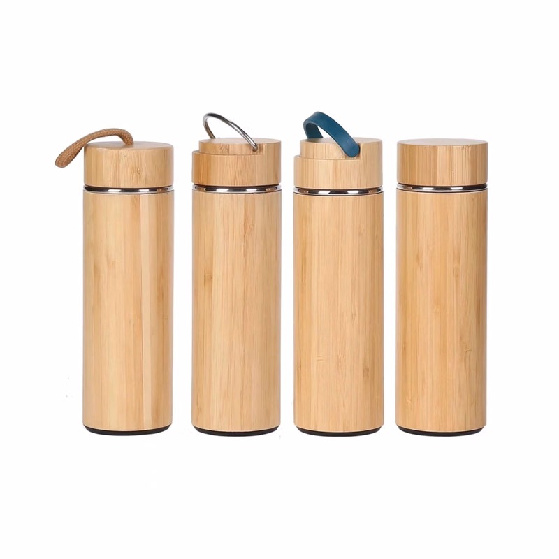 15 Oz Bamboo Vacuum Thermos Tea Infuser With Handle