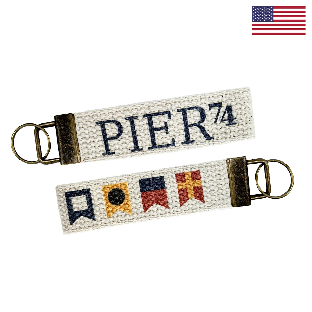 5" Full Color Cotton Key Strap w/ Antique Brass Colored Hardware - "Elite" Weave 1