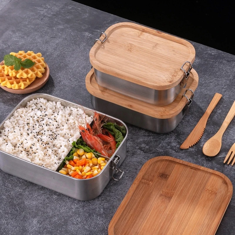 Stainless Steel Lunch Box With Bamboo Lid 1