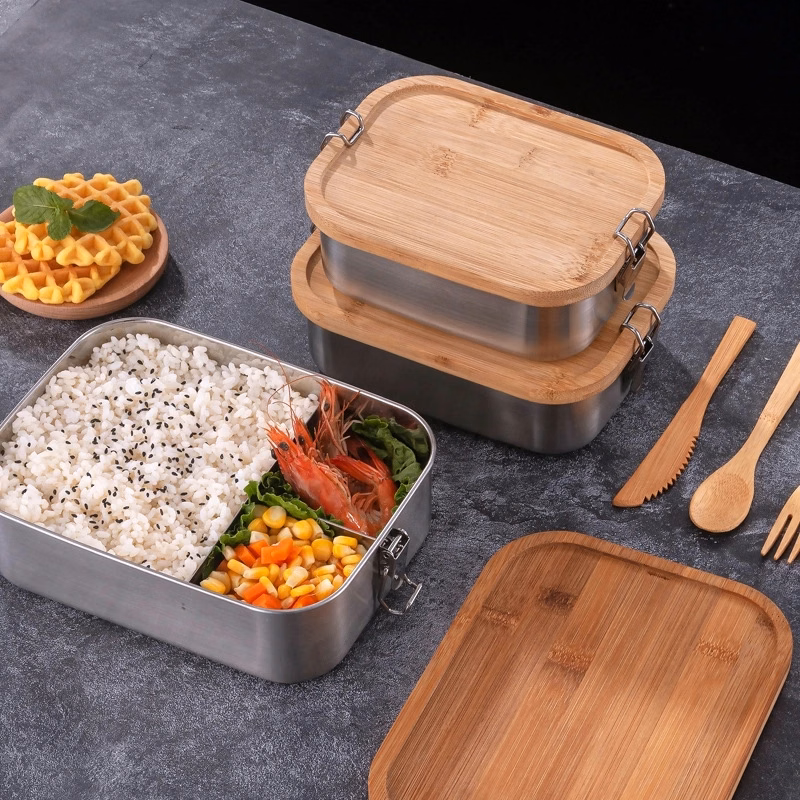 Stainless Steel Lunch Box With Bamboo Lid