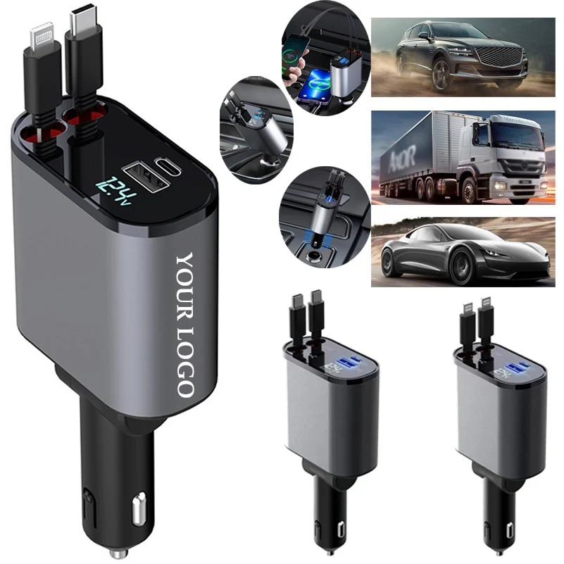 Autolader Retractable Cables Mobil 4 in 1 Car Charger 1