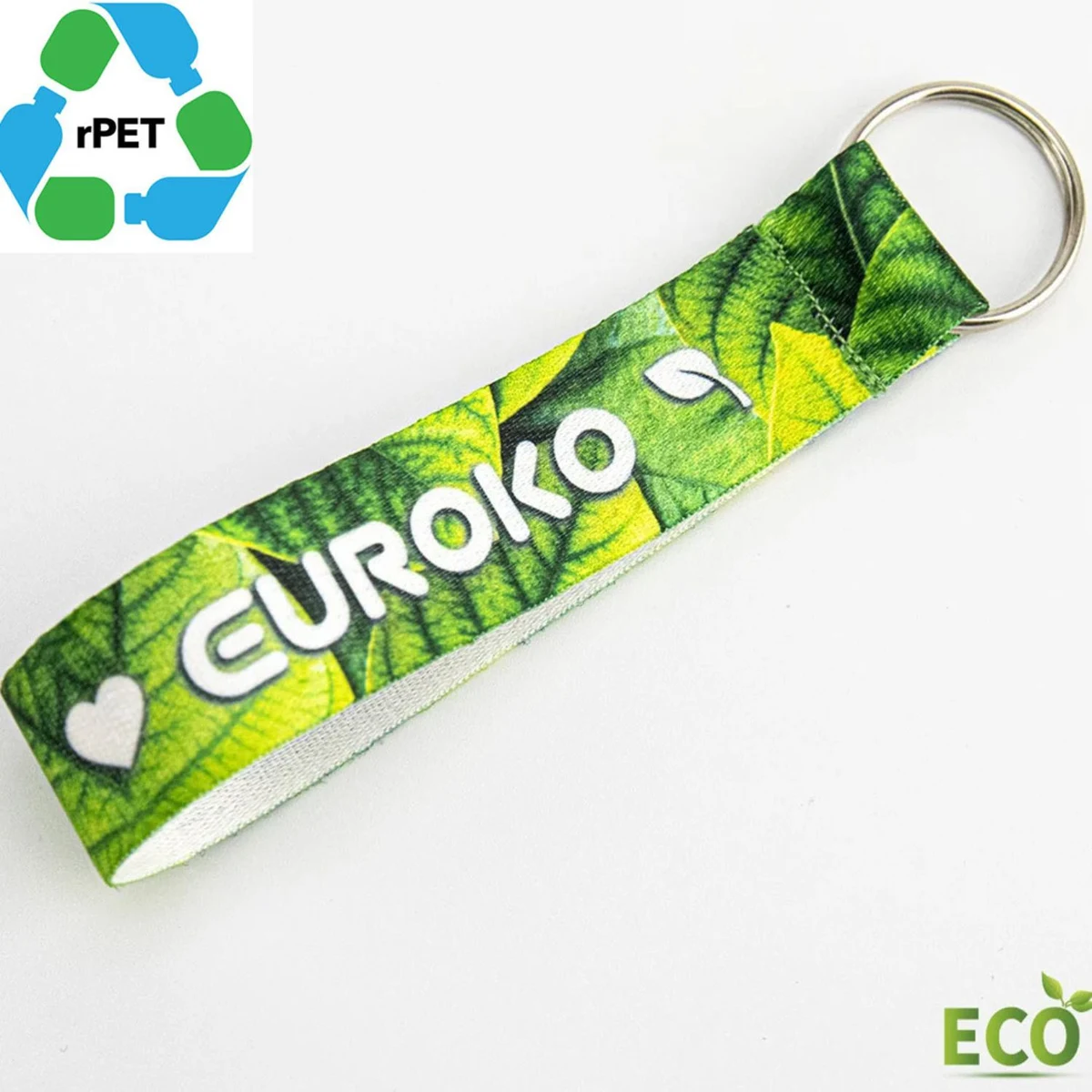 3/4" rPET Recycled Polyester Sublimation Wrist Lanyard w/ Keyring 1