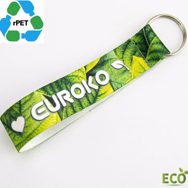 3/4" rPET Recycled Polyester Sublimation Wrist Lanyard w/ Keyring