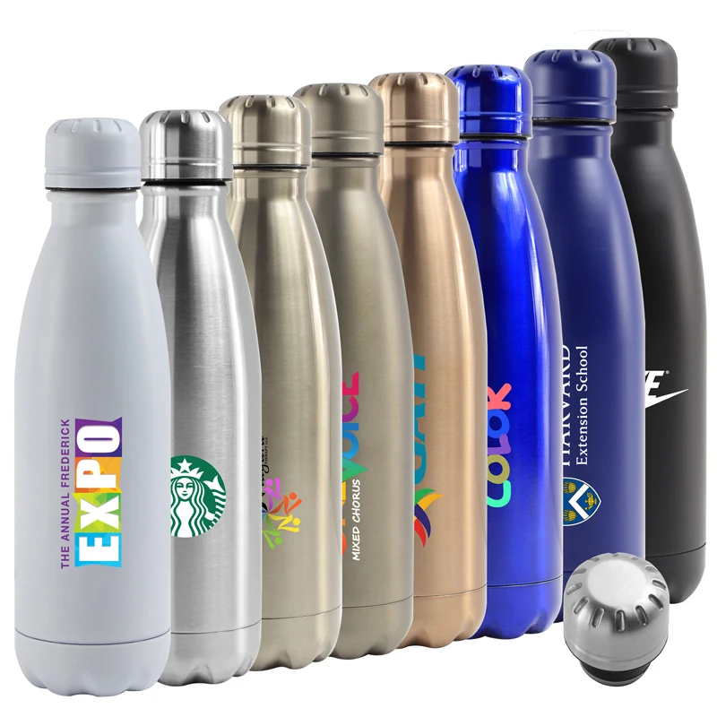 17 Oz. Atlantis Double Wall Stainless Steel Vacuum Insulated Bottle (Matte Blue), custom water bottle with logo imprint 1