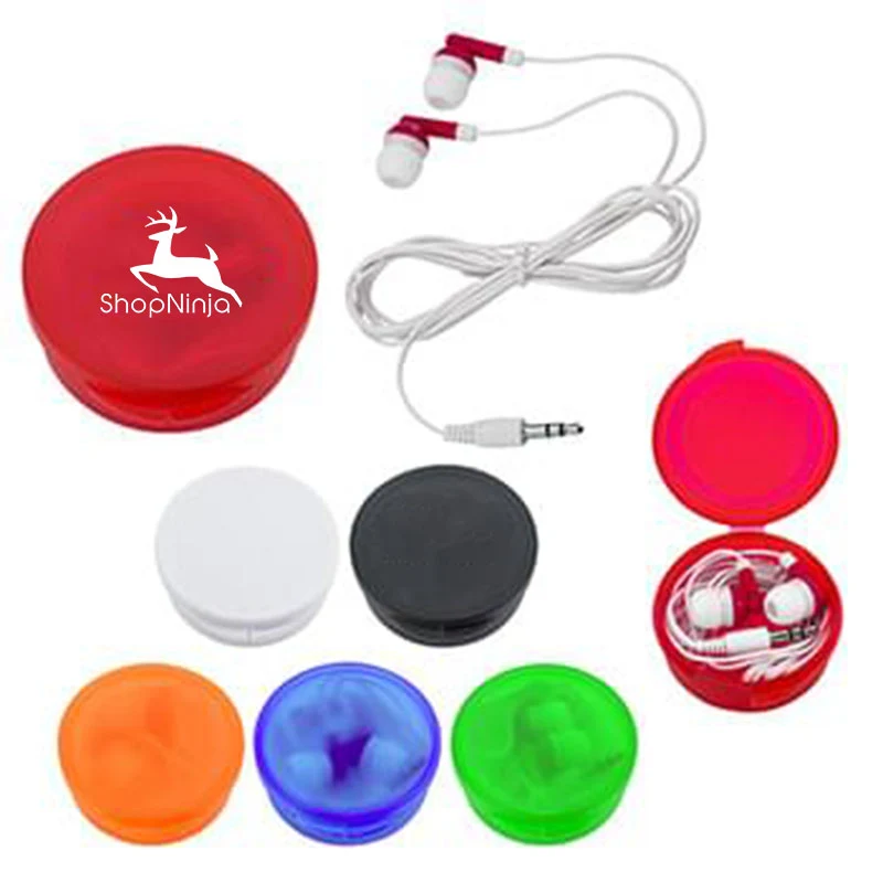 Handy Earbuds in a Round Plastic Case 1