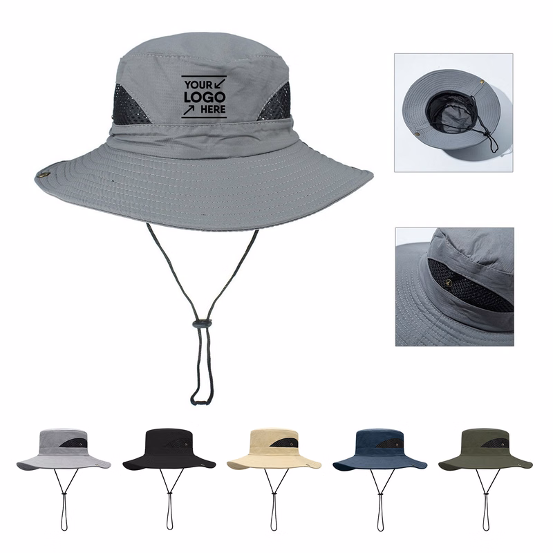 Adjustable Cowboy Fisherman Bucket Hat Side Mesh