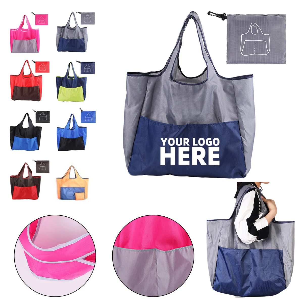 Large Reusable Oxford Grocery Shopping Bag, custom tote bag with logo imprint 1