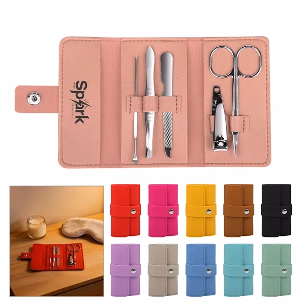 Custom 5-Piece Stainless Steel Nail Care Kit with PU Pouch — Travel Personal Care Gift