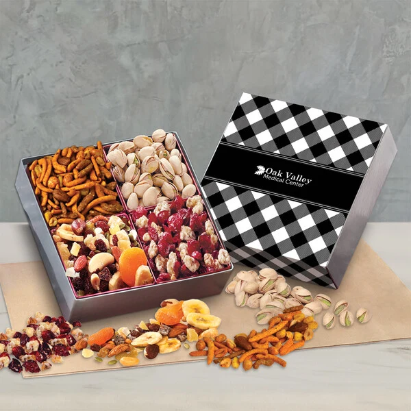 Gift Box with Gourmet Treats with Black Plaid Sleeve 1