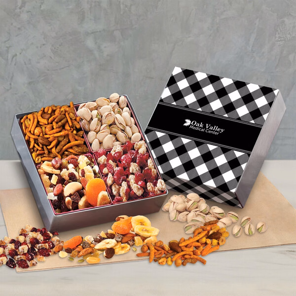 Gift Box with Gourmet Treats with Black Plaid Sleeve