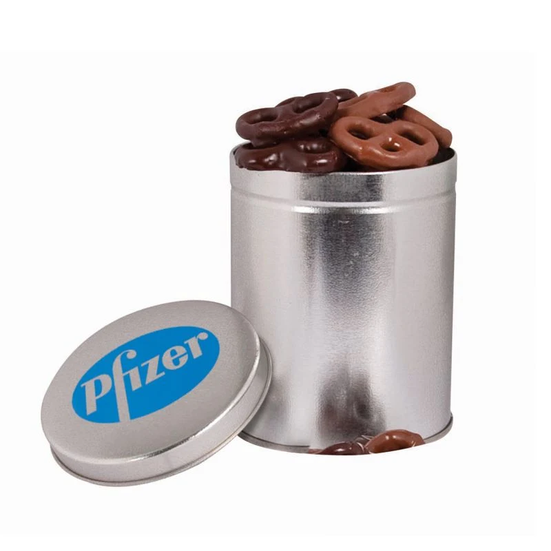 One Quart Tin with Choc Mini Pretzels 1