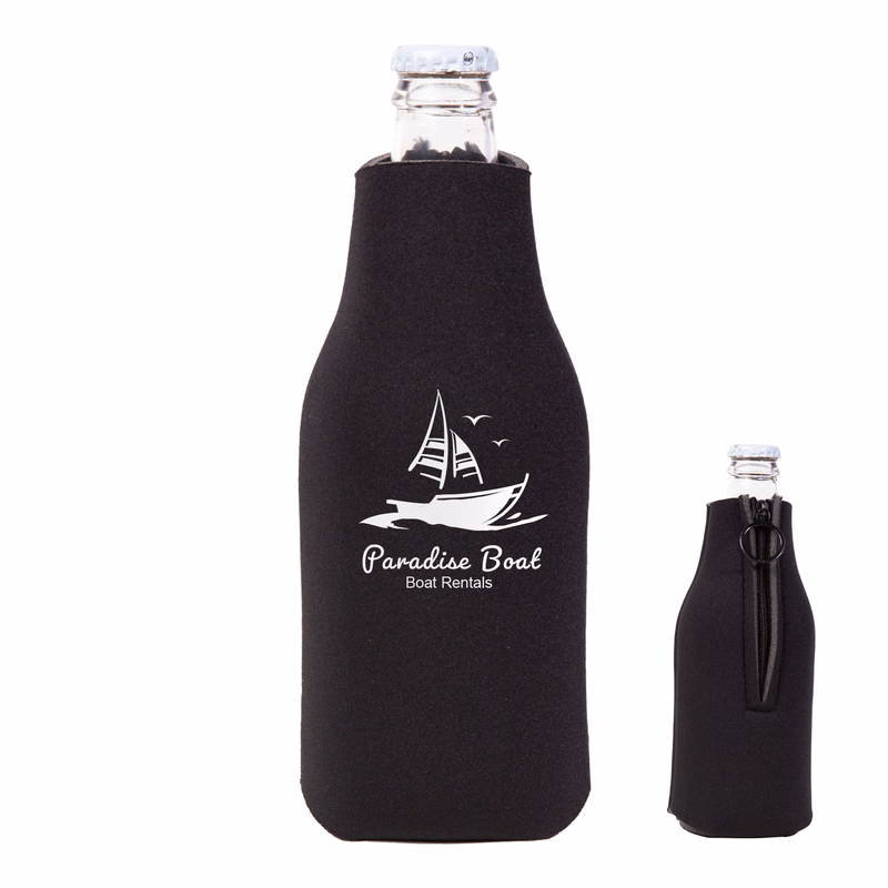 Zipper Beer Bottle Cooler (1 Color Imprint)