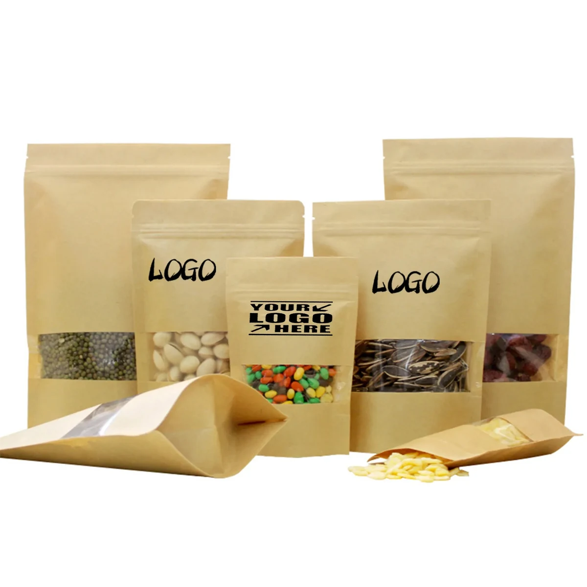 Self Sealing Kraft Stand Up Food Pouches With Window 1