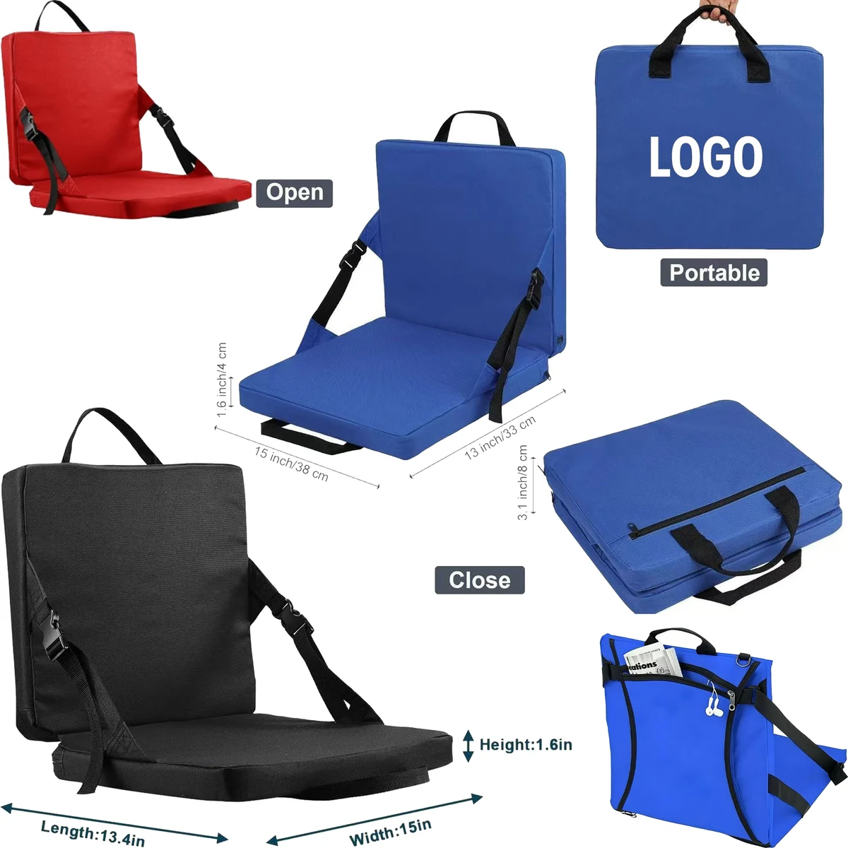 Foldable Outdoor Seat Cushion With Storage Pockets 1