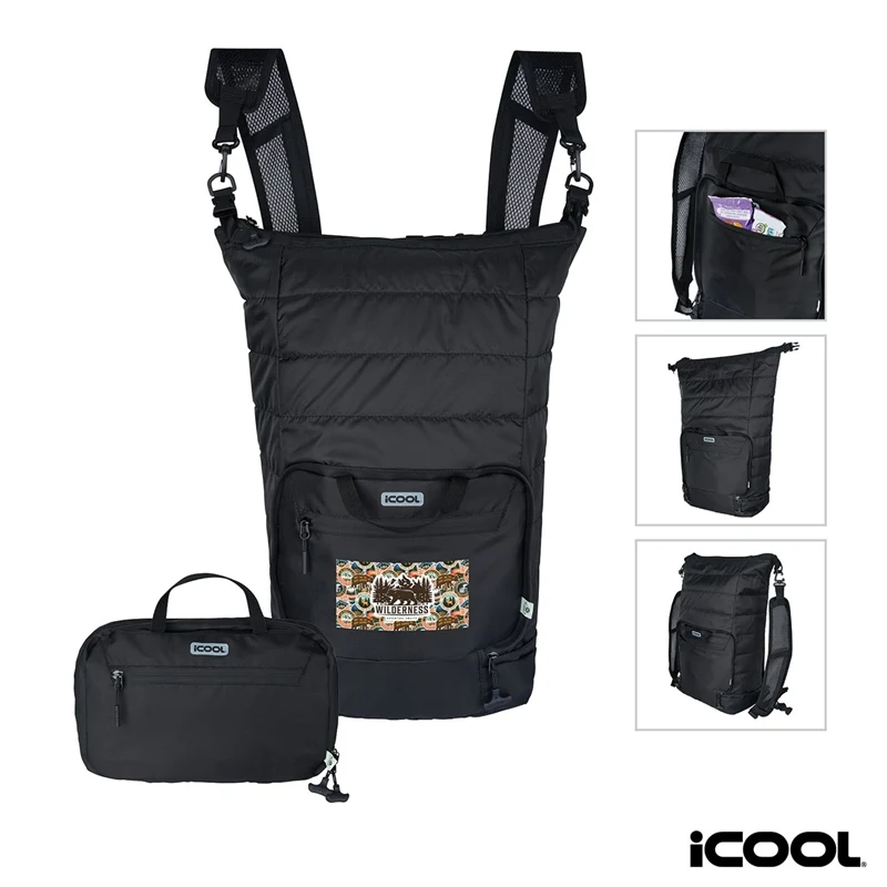 iCOOL® Rockvale Repreve® Packable Puffer 24-Can Backpack Cooler 1