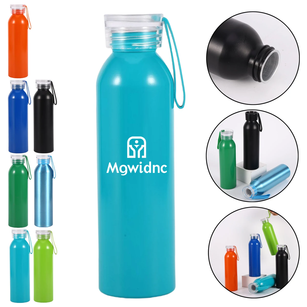600ml Aluminum Water Bottle with Handle for Outdoor Hiking Travel Sports Portable Large Capacity, custom water bottle with logo imprint 1