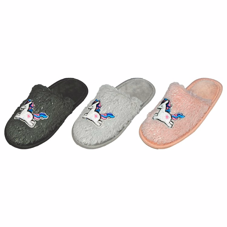 Girls' Fuzzy Slippers - Assorted Size 11- 4 Age 4-8 Years