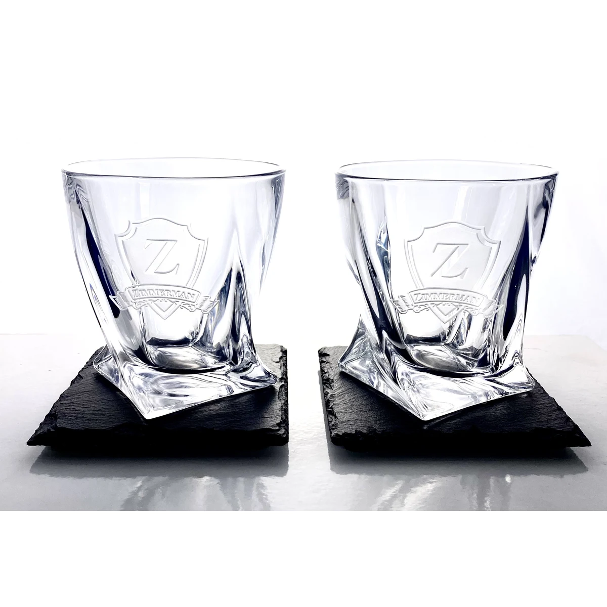 Etched Whiskey Glass & Coaster Set (2) 1