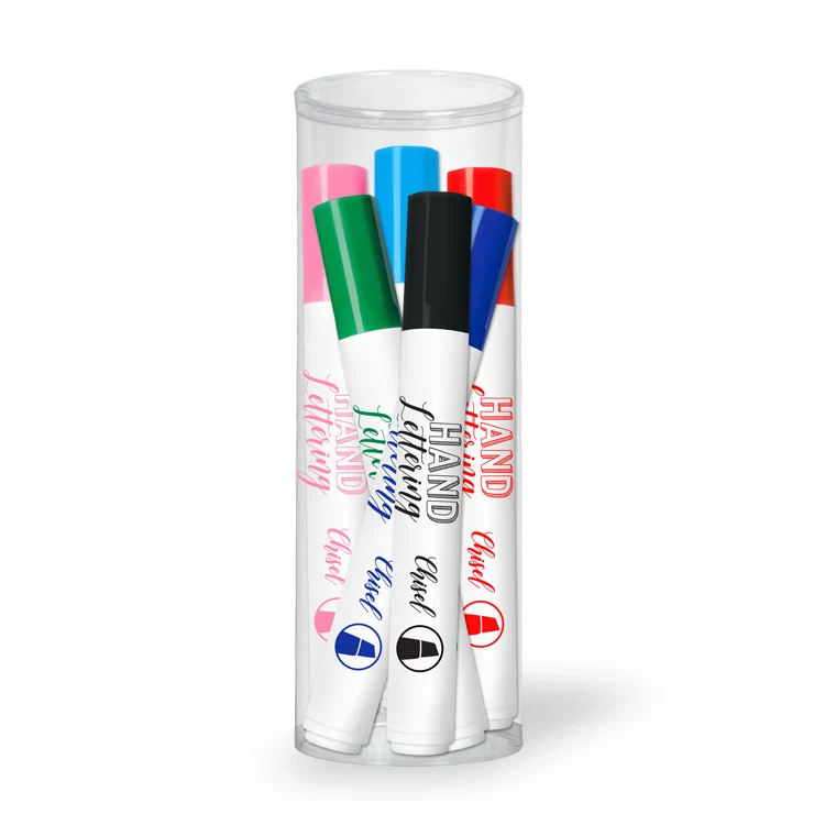 Chisel Tip Hand Lettering Markers - 6 Pack Tube Set - USA Union Made 1