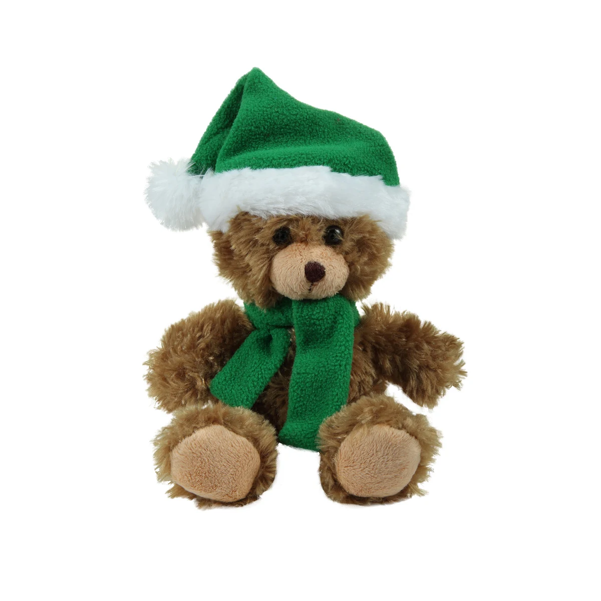 soft plush Mocha Curly Sitting Bear with Christmas scarf &hat 1