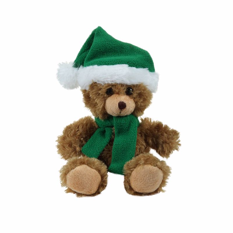 soft plush Mocha Curly Sitting Bear  with Christmas scarf &hat