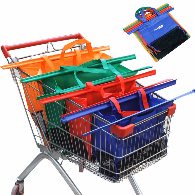 Non-Woven 4Pcs/set Foldable Cart Trolley Supermarket Shopping Storage Bag