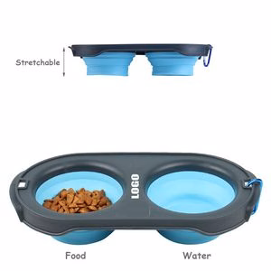 Stretchable Dual Pet Bowl Food Tray