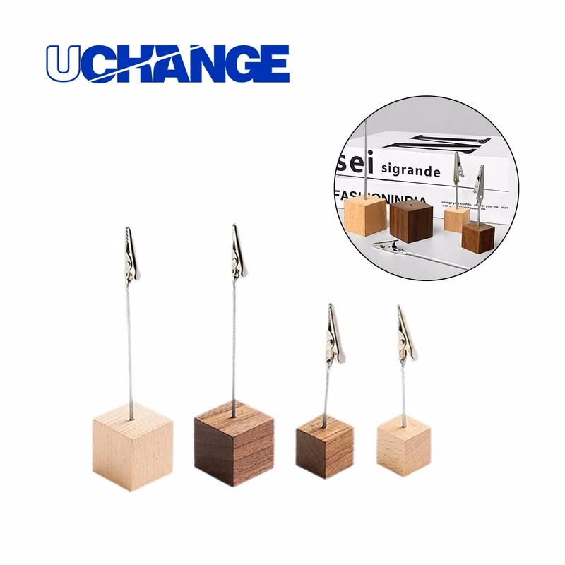 Wood Cube Memo & Photo Clip Holder