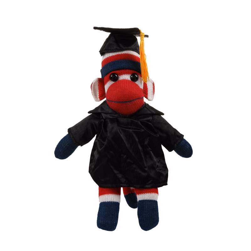 Patriotic Sock Monkey with Graduation Cap and Gown