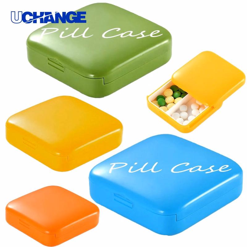 Health Push-and-Pull Two-Compartment Square Pill Box Organizer