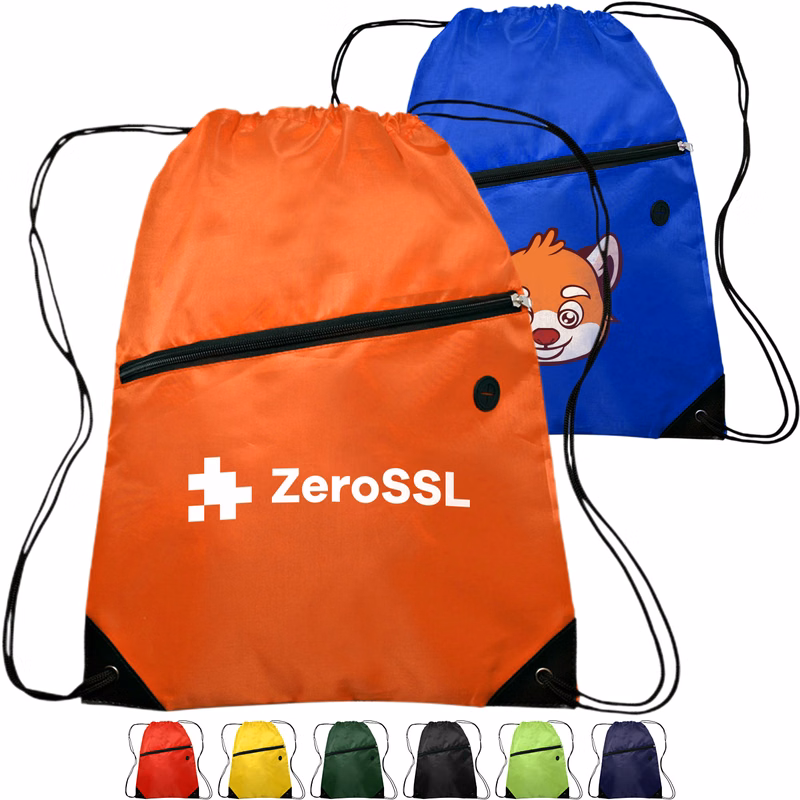 Drawstring Sports Bag with Front Zipper Pocket & Earphone Slot