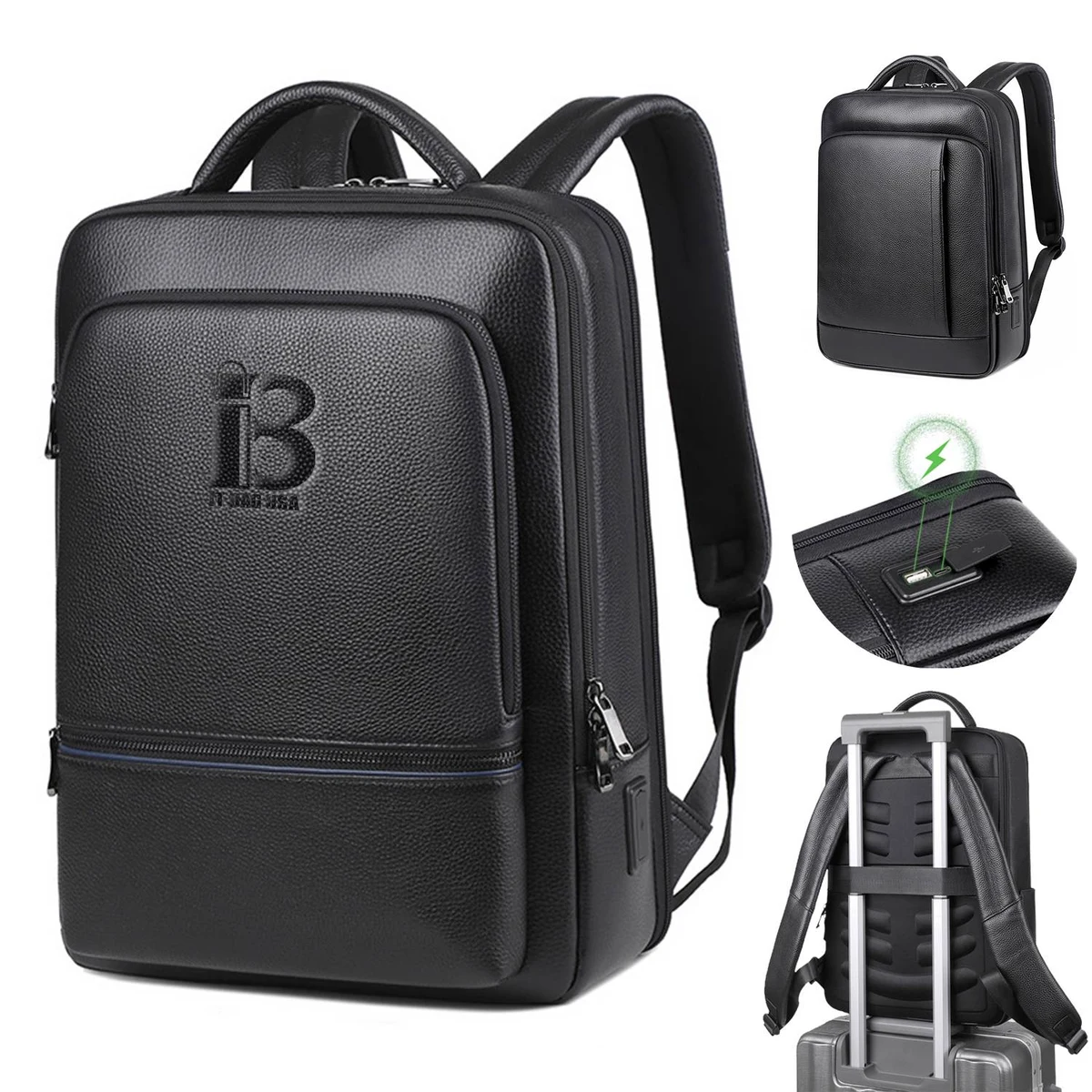 Classic Black Leather Slim Backpack 1