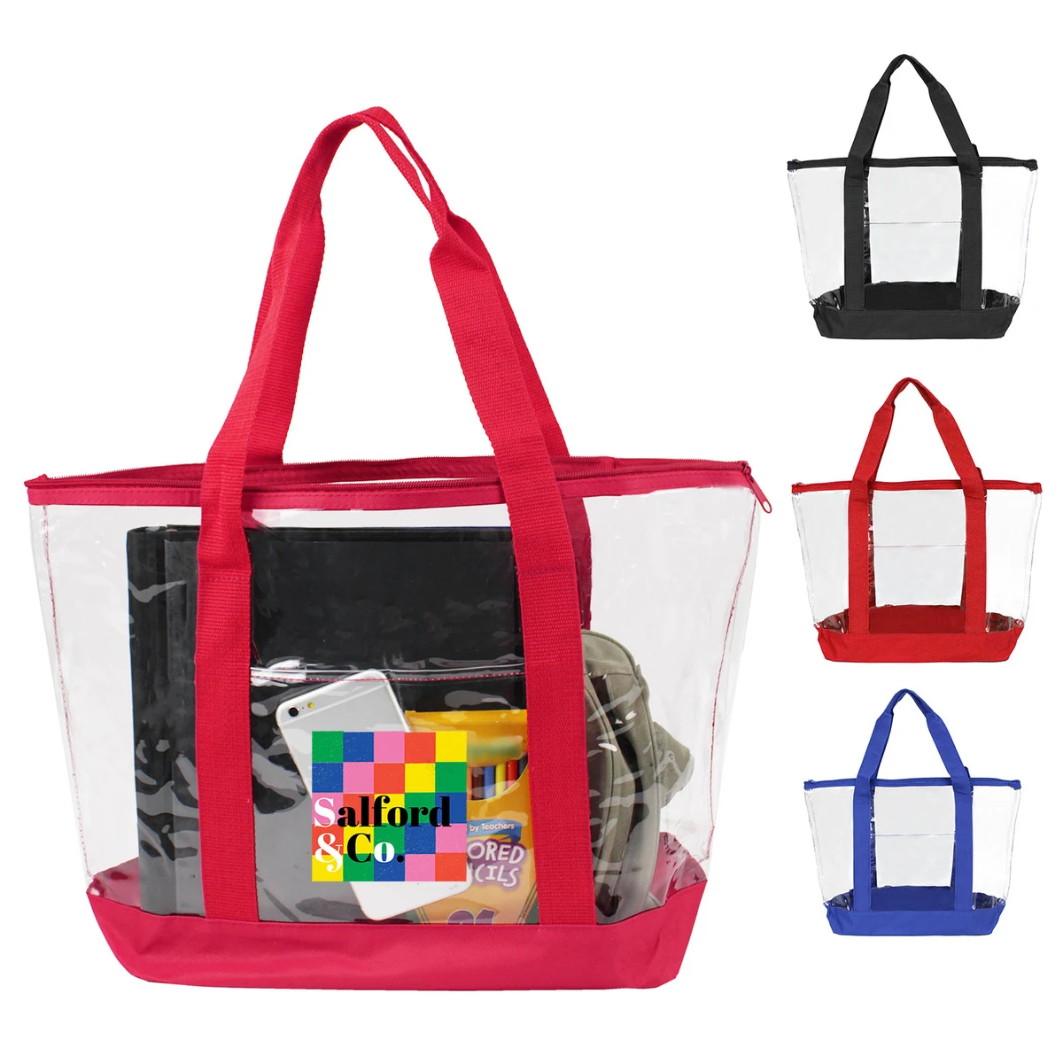 Clear Zipper Boat Tote with Front Pocket 1