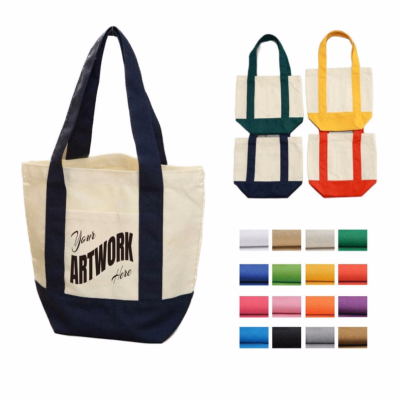 Small Cotton Canvas Boat Tote W/ Pocket