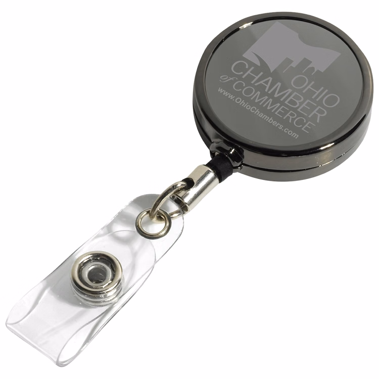 30" Cord Gunmetal Colored Solid Metal Retractable Badge Reel and Badge Holder with Laser Imprint
