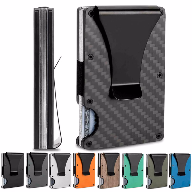 Minimalist Carbon Fiber RFID Blocking Aluminum Metal Wallet