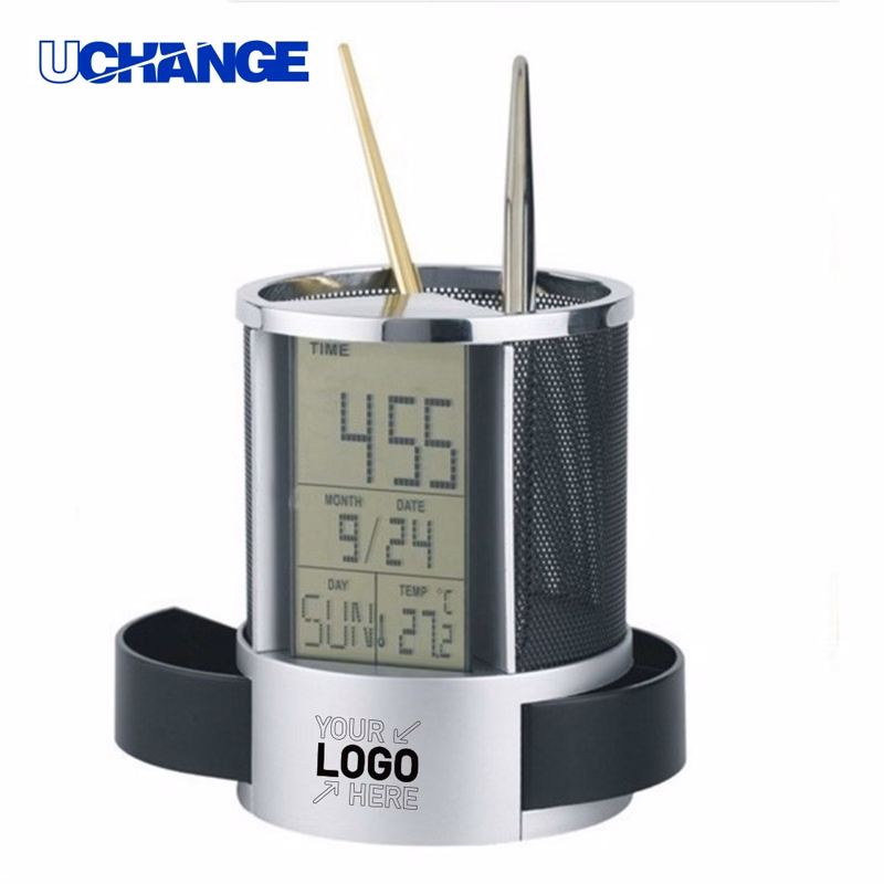 Desk Clock with Pen Cup Organizer