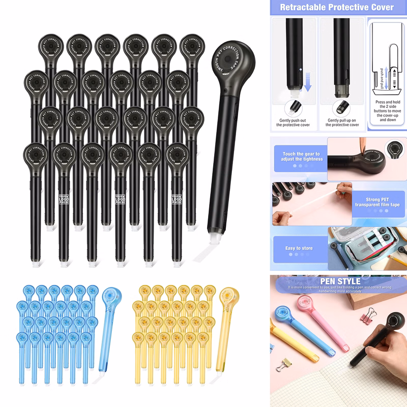 1/5" x 236" Push Pull Easy To Use Office Shaped Applicator Correcting Pen White Eraser Tape Bulk